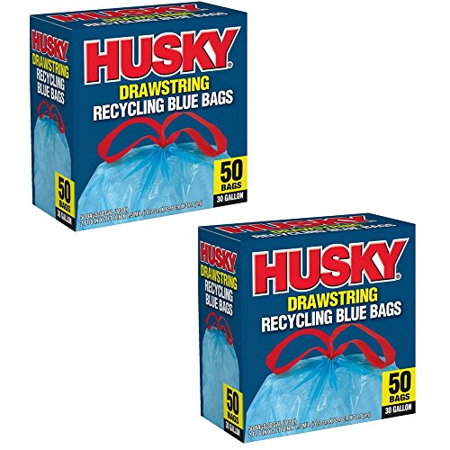 Husky 30-Gallon Drawstring Blue Recycling Bags, 50 Count