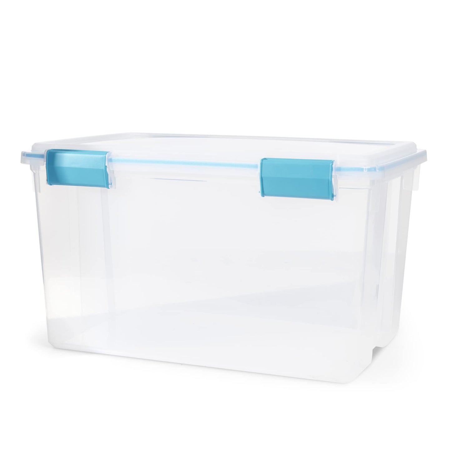 Sterilite 54 Qt Gasket Box, Stackable Storage Bin with Latching Lid and Tight Seal, Plastic Container to Organize Basement, Clear Base and Lid, 1-Pack