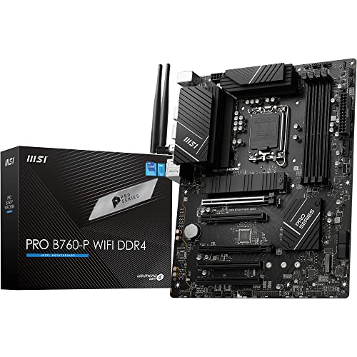 MSI PRO B760-P WiFi DDR4 ATX Motherboard, 4X DDR4~128GB, 5X PCI-E x16, 2X M.2, 4X SATA, 2X USB 3.2, 4X USB 2.0, 1x USB-C