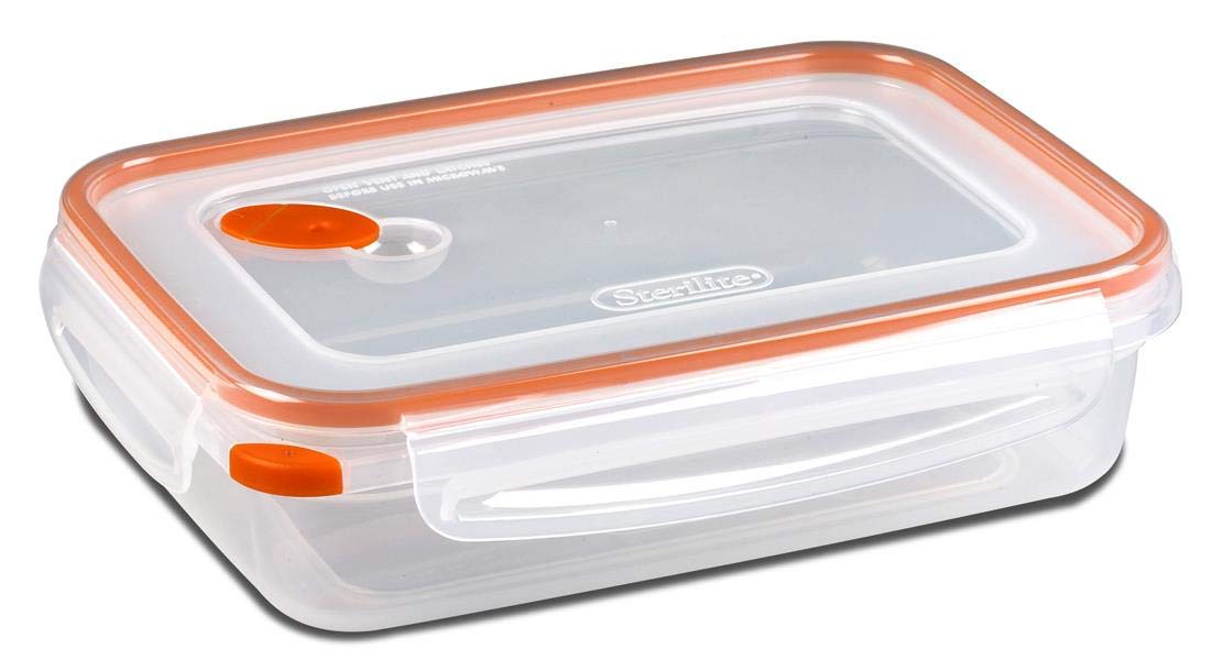 Sterilite Ultra-Seal 5.8 Cup Rectangle, Airtight Food Storage Container, Latching Lid, Microwave and Dishwasher Safe, Clear With Orange Gasket, 6-Pack