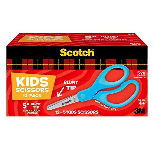 Scotch 5" Soft Touch Blunt Kid Scissors, Purple, 12 Count Teacher's Pack, Ideal for school supplies and classroom projects