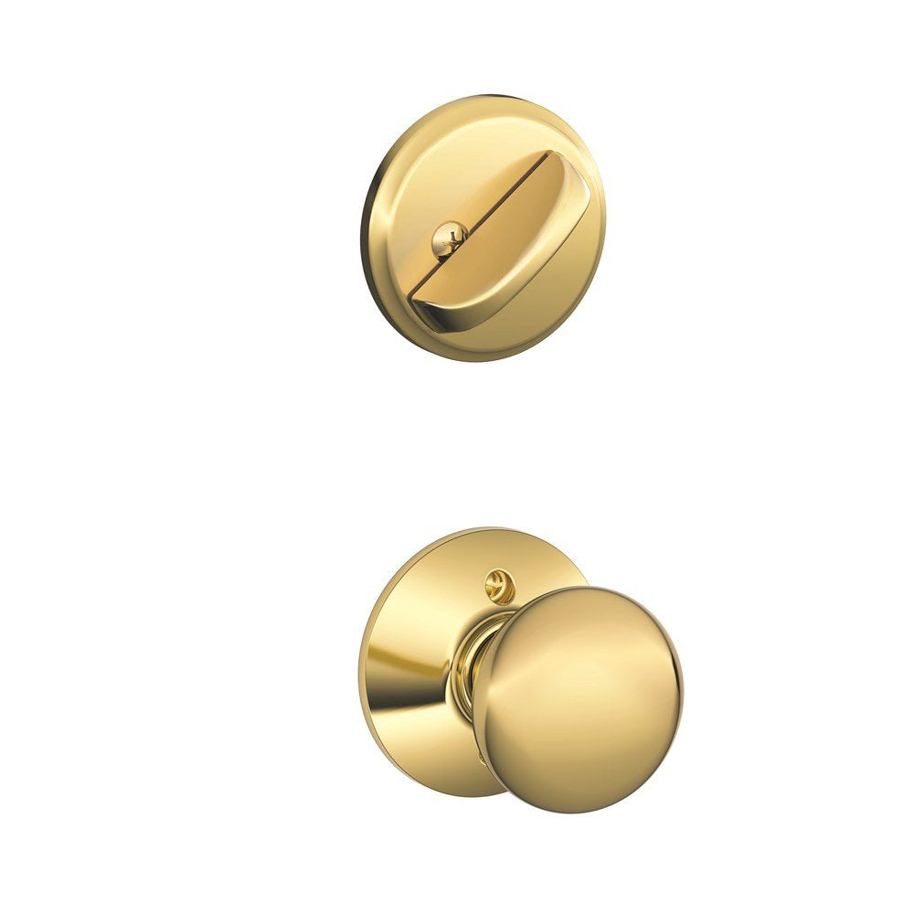 Schlage Plymouth F59 605 Interior Knob & Deadbolt Bright Brass