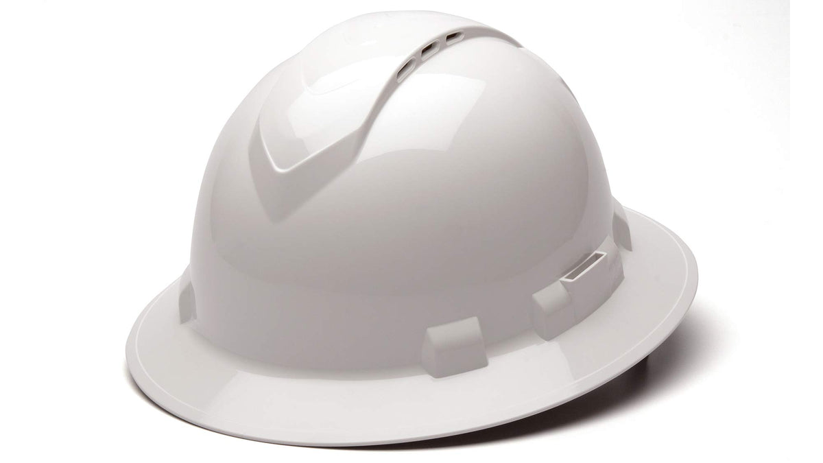 Pyramex Ridgeline Full Brim Hard Hat 4 Point Ratchet Vented White