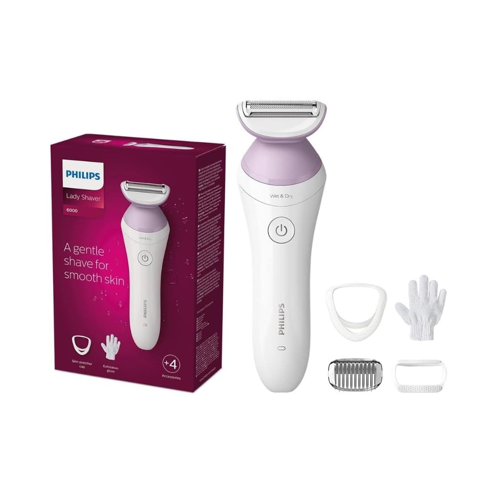 Philips Beauty Lady Electric Shaver Series 6000, Cordless with 4 Accessories, BRL136/00, White