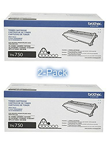 Brother Genuine TN-750 (TN750) High Yield Black Laser Toner Cartridge 2-Pack