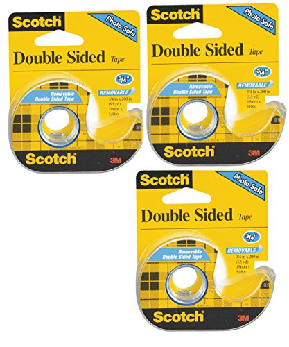 3M Scotch Removable Double Sided Tape .75 inch x 200 inch 238-3M (3-Pack)