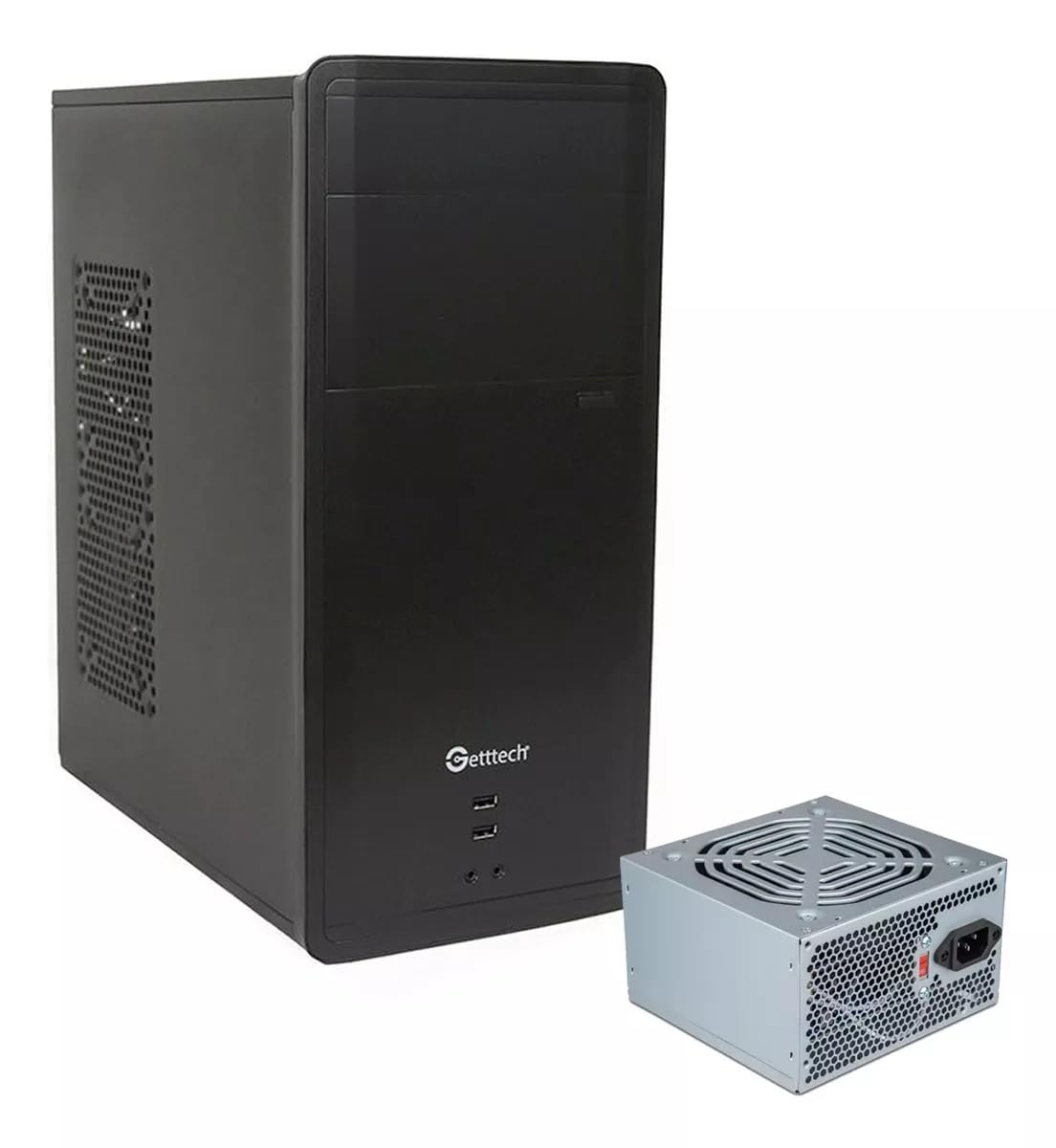 GETTTECH Mid Tower Computer ATX Case with 500W Power Supply Unit & 3 Ventilations, Complete Desktop PC Project Build Economic Kit, 7 Expansion Slots, mATX FCC/ROHS/CE/NOM Certified Black GG-1802