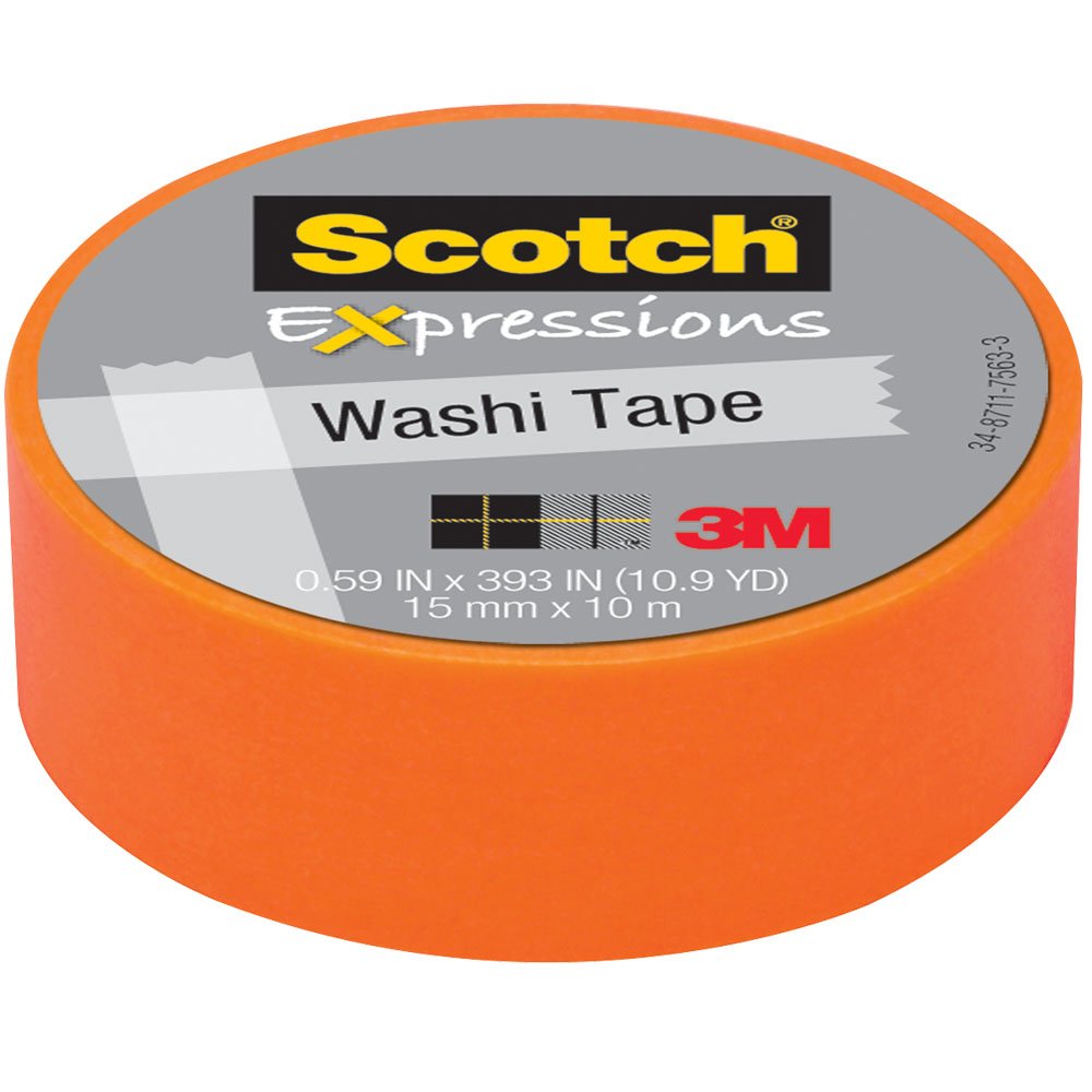 Scotch Expressions Washi Tape, 1.25" Core, 0.59" X 32.75 Ft, Orange