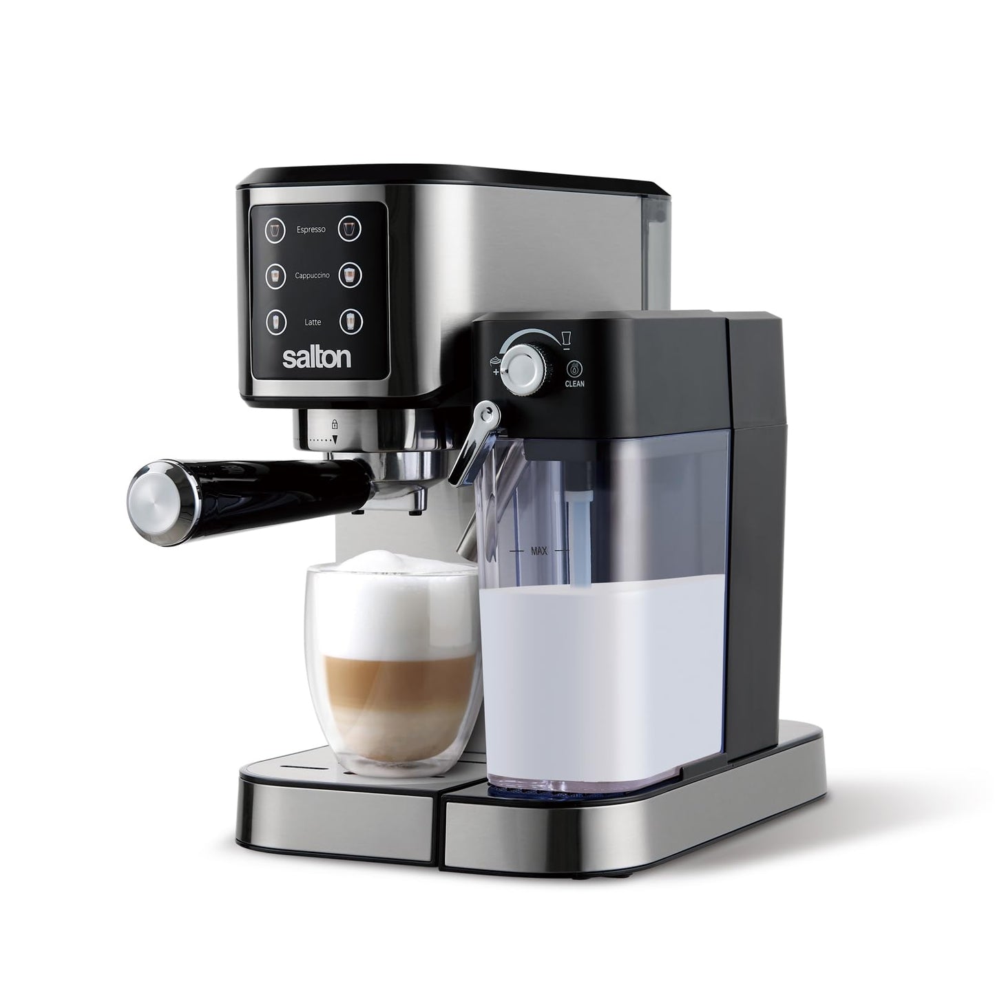 Salton Barista+ 3-in-1 Espresso, Cappuccino & Latte Machine with Milk Removable Container