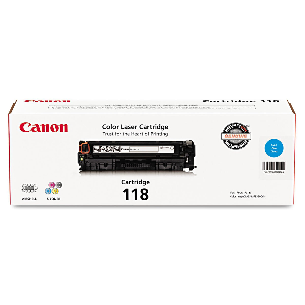 Canon Genuine OEM 2661B001 CTG 118 Cyan Toner Cartridge (2.9K YLD)
