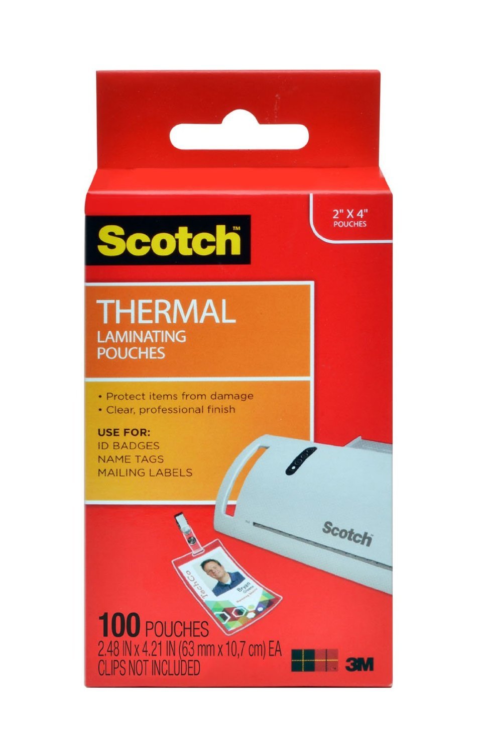 3M Scotch Thermal Laminating Pouches 2.4 x 4.2 ID Badge TP5852-100