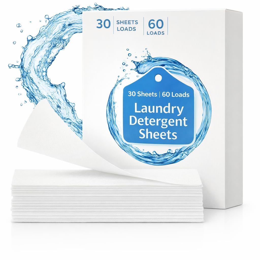 Laundry Detergent Sheets, 30 Laundry Soap Sheets 60 Loads, Travel Friendly Detergent Sheets, Eco Friendly Laundry Detergent Sheets, Compact Washer Sheets for Home & Travel Use