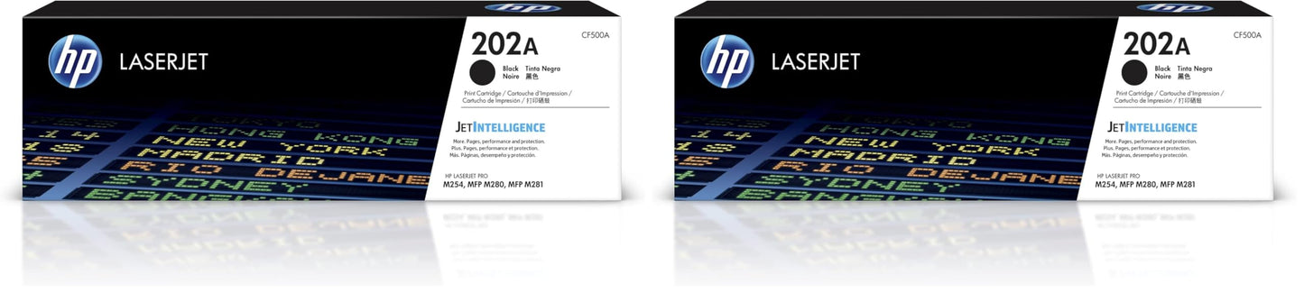 HP 202A Black Toner Cartridge CF500A Pack of 2