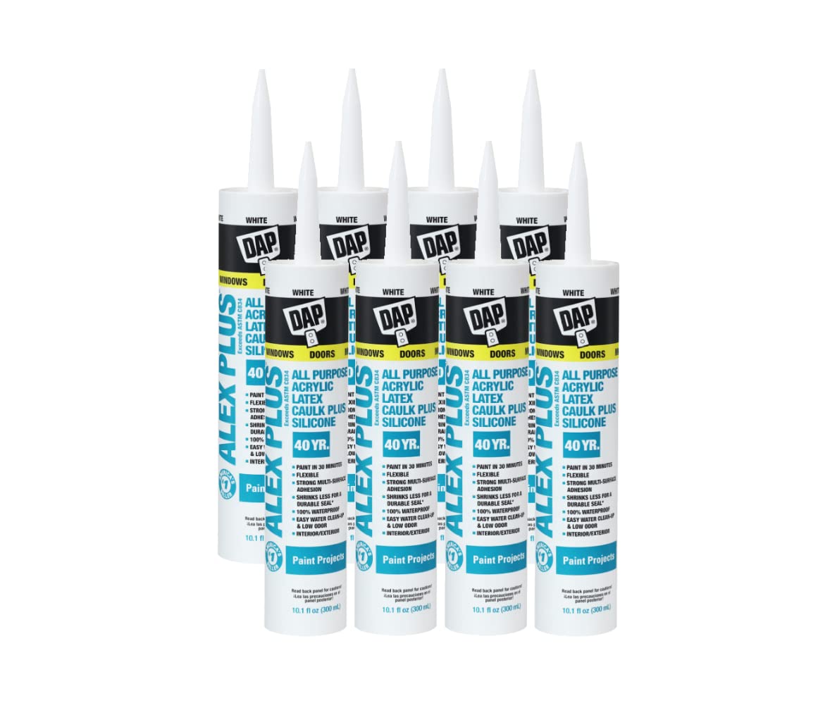 DAP Alex Plus Acrylic Latex Caulk 10.1 oz, Pack of 8