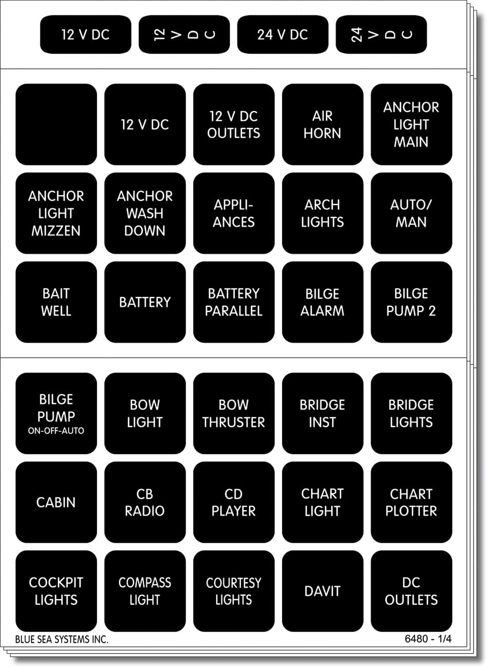 Blue Sea 4217 Square DC Label Set - 120 Pack