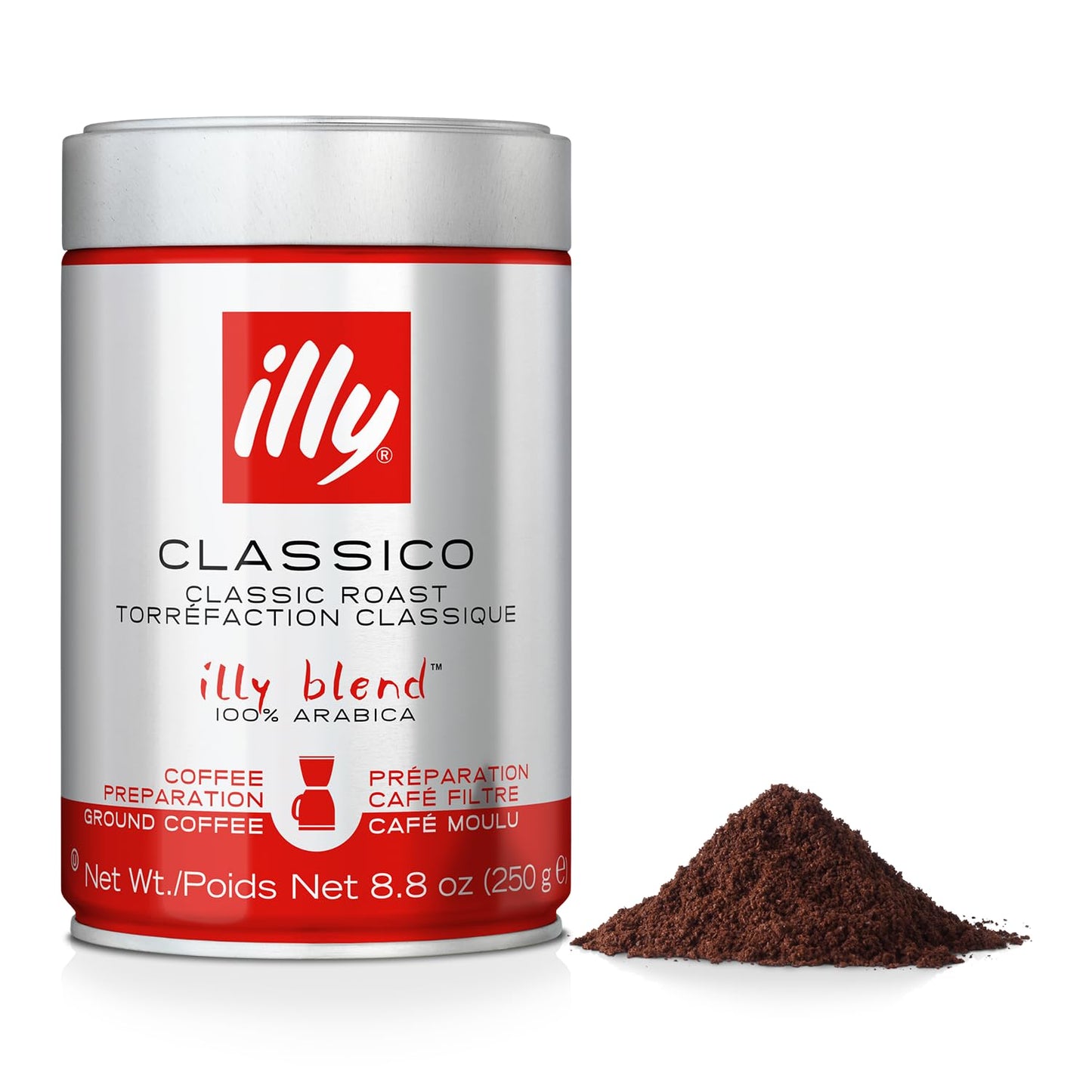 illy Classico Ground Drip Coffee, Medium Roast, Classic Roast with Notes Of Chocolate & Caramel, 100% Arabica Coffee, No Preservatives, 8.8 Ounce (Pack of 1)