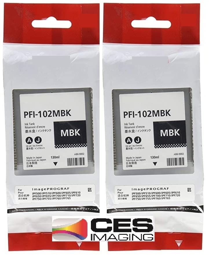 Canon 2X PFI-102MBK Pigment Matte Black Ink Tank for The imagePROGRAF iPF500/600/700 Inkjet Printers, 130 ml.