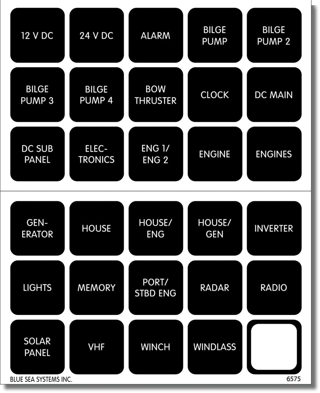 Blue Sea 4218 Square Label Set, 30-Pack