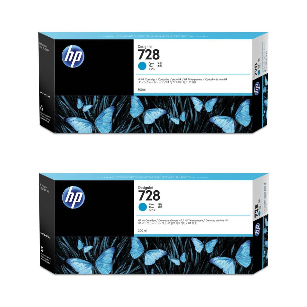 HP 728 300ml Cyan Ink Cartridge 2 Pack