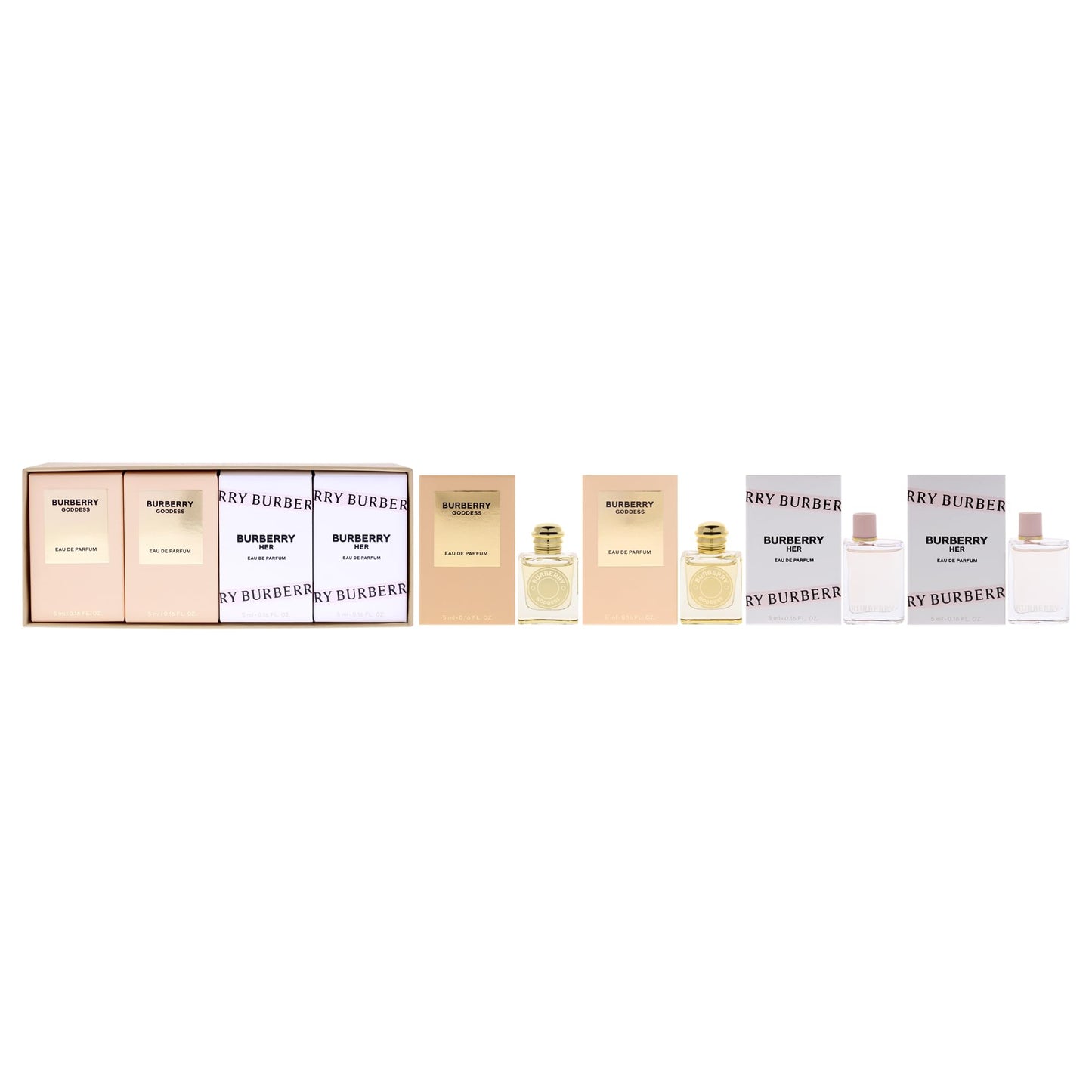 Burberry 4-Piece Mini Gift Set for Women, (x2) 0.16 Oz Her EDP and (x2) Goddess EDP