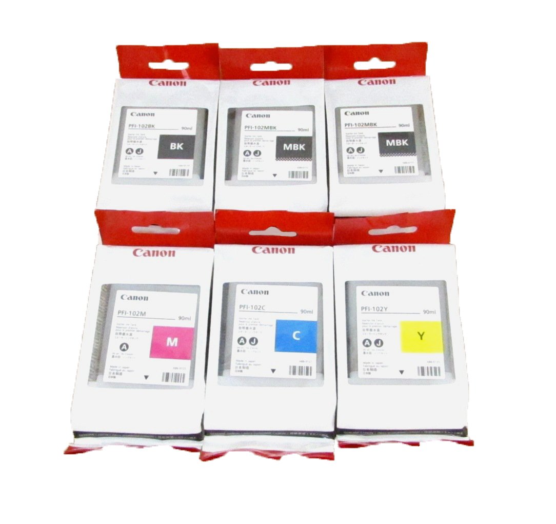 Canon PFI-102 Ink Tank for Canon iPF510/710/720, Complete Set of 6, 2X Matte Black/Black/Cyan/Magenta/Yellow Ink Tank