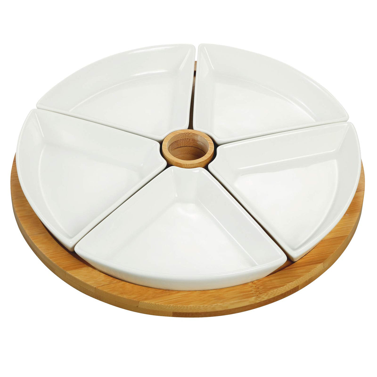Elama Ceramic Appetizer Set 7pc White/Bamboo