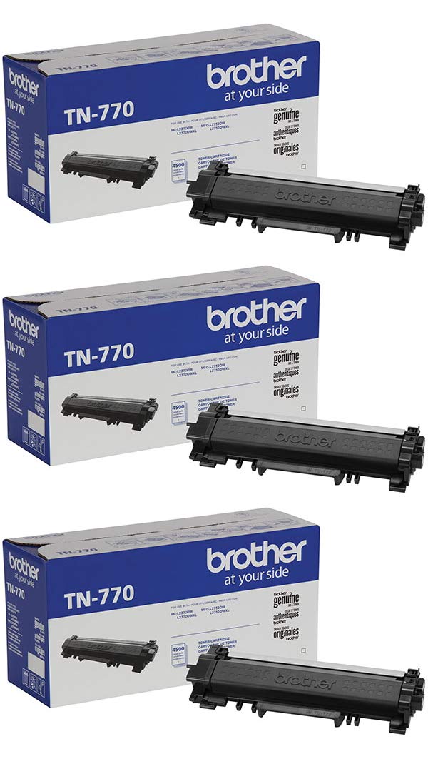 Brother Genuine Super High Yield Black Toner Cartridge 3-Pack, TN770, Replacement Black Toner, Page Yield Up to 4,500 Pages Each