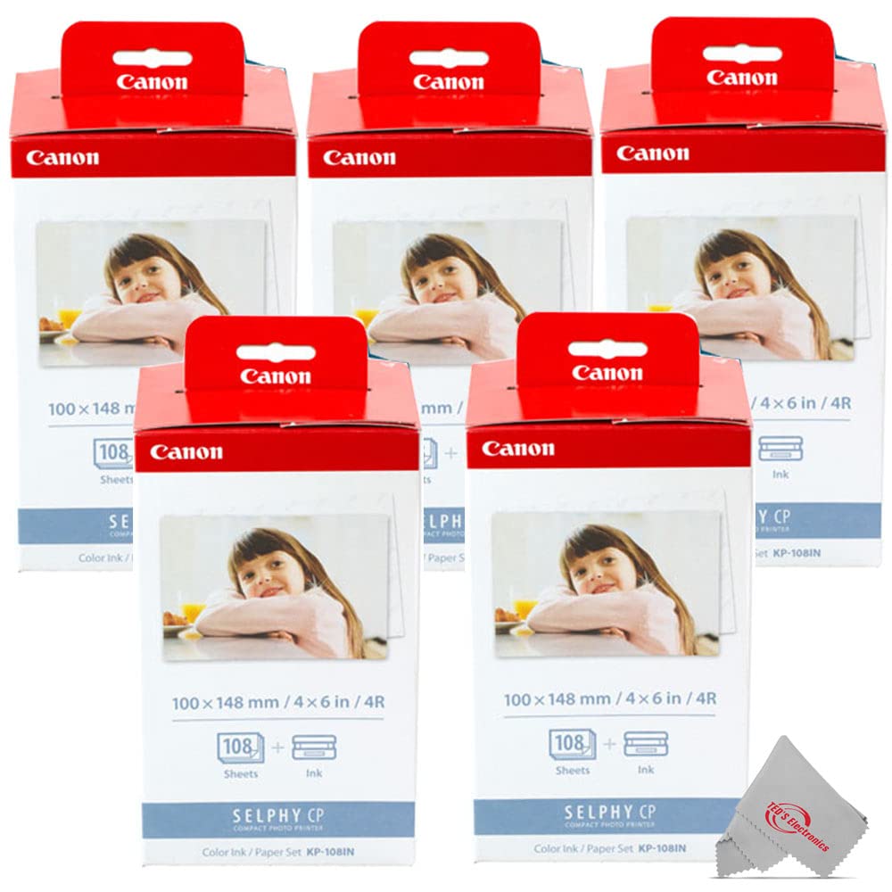 Canon KP-108IN Color Ink and 4 x 6 Paper Set, 108 Count (Pack of 5)