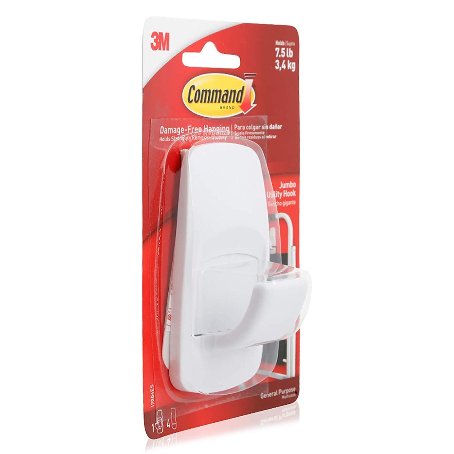 Command Jumbo Plastic Hook with Adhesive Strips, 2-Hook