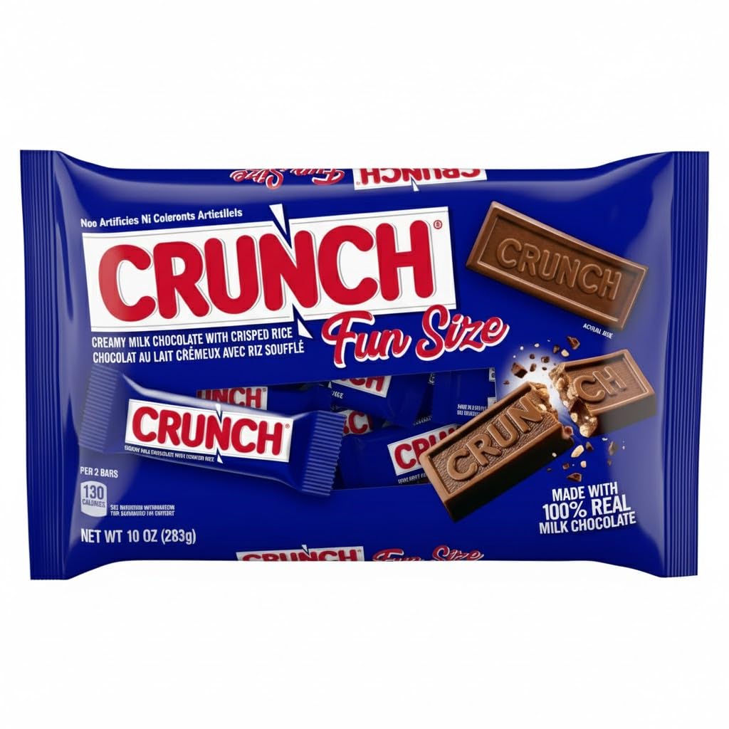 CRUNCH Milk Chocolate and Crisped Rice, Fun Size Candy Bars, 12 Bags, 10 oz Each Bag