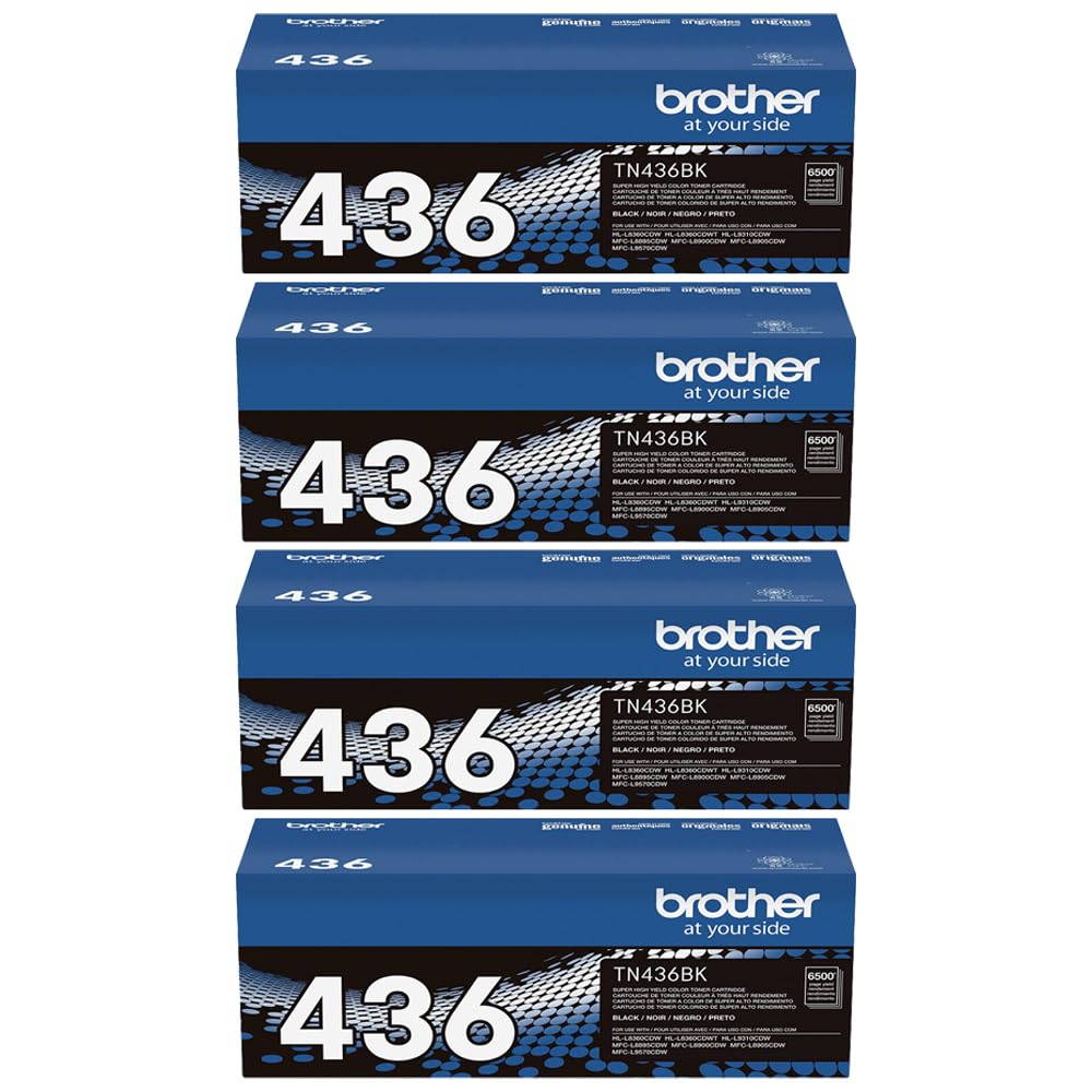Brother TN436BK Super High Yield Toner-Retail Packaging, Black, Pack of 4