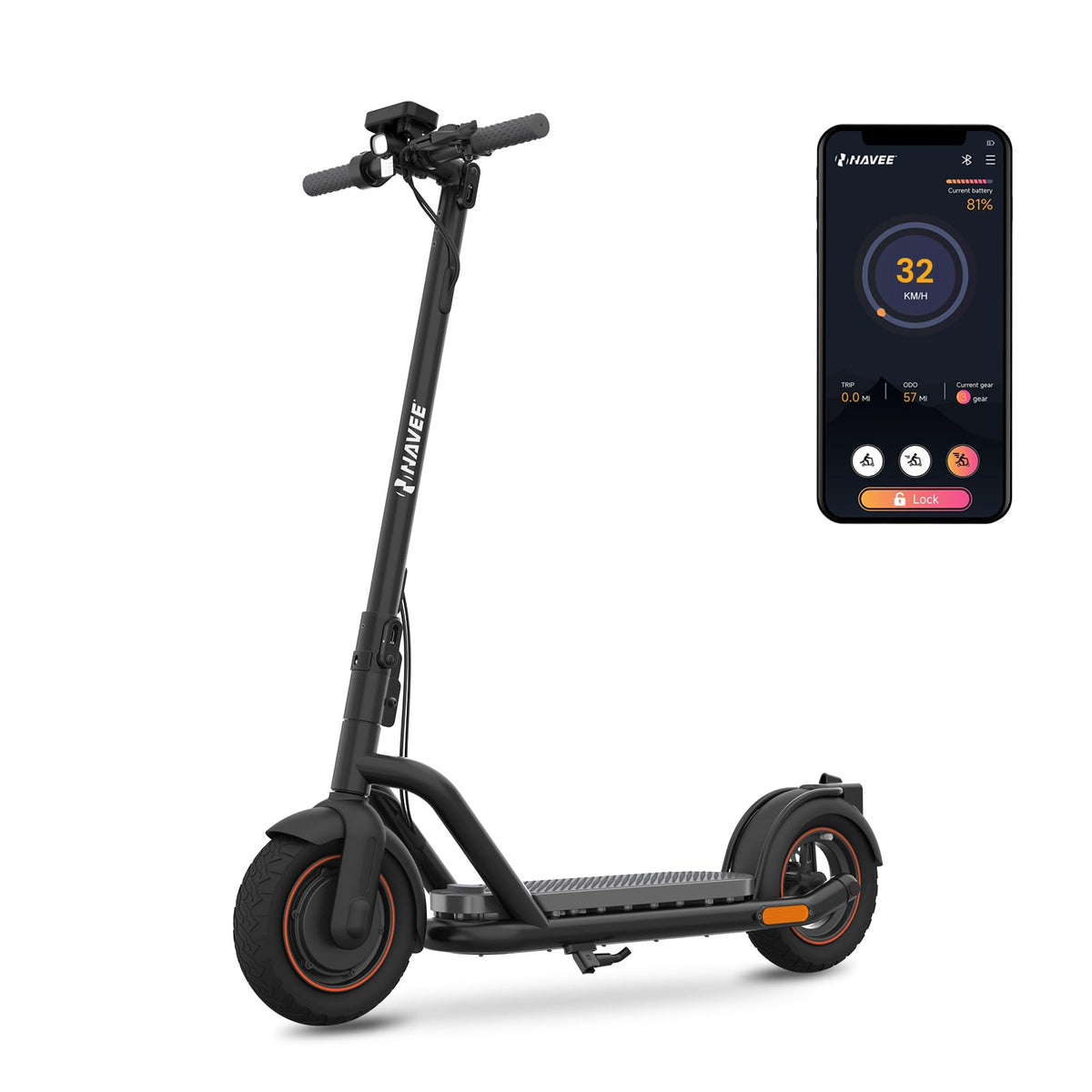 NAVEE Electric Scooter Off-Road N65, 800W Max Power & 10"X3" Pneumatic Tires, 40-45 Miles Range and 20 MPH, Handle Folding Design, Shock Absorbing Scooter for Commuting Travel