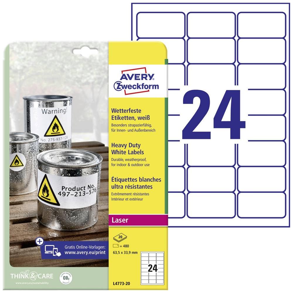 Avery Heavy Duty Labels 63.5 x 33.9mm 480-Pack