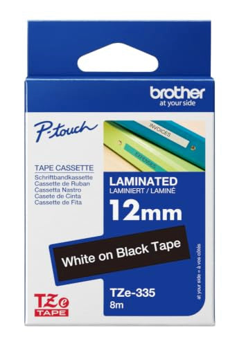 Brother Genuine P-Touch TZe-335S Economy Label Tape, Standard Laminated P-Touch Tape, White on Black, Perfect for Indoor or Outdoor Use, Water Resistant, (4M), Single-Pack (Pack of 2)