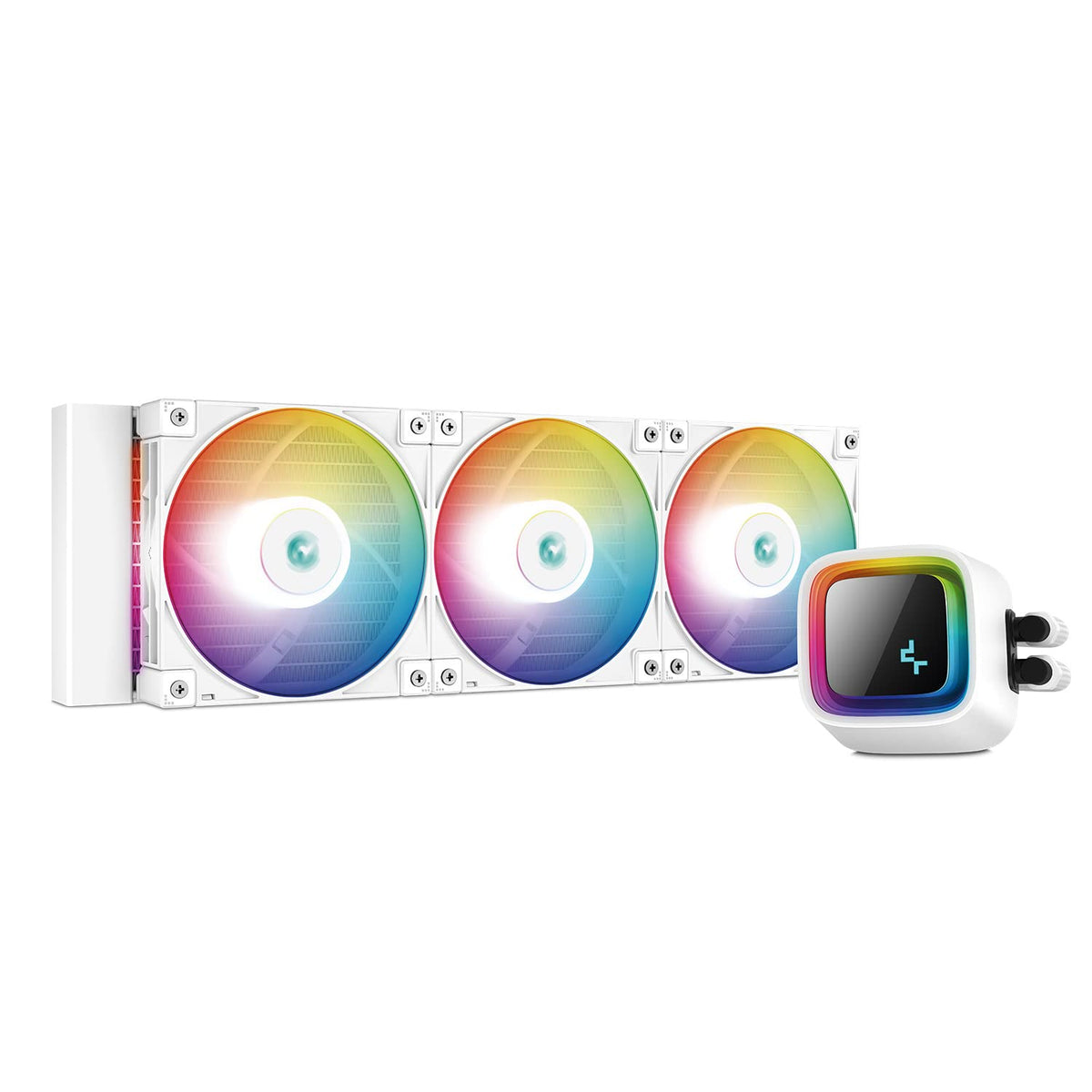 DeepCool LS720 WH 360mm AIO White 300w TDP 4th Gen Dual Chamber Pump 360mm White Liquid Cooler Anti-Leak Aura SYNC ARGB PWM Fan with Customizable Infinity Mirror LGA1700/1200/1151/1150 AMD AM4/AM5