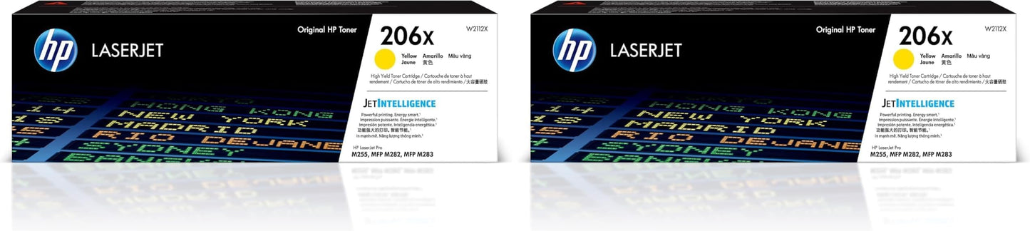 HP 206X Yellow High-Yield Toner Cartridge | Works with Color LaserJet Pro M255,MFP M282,M283 Series | W2112X,(Pack of 2)