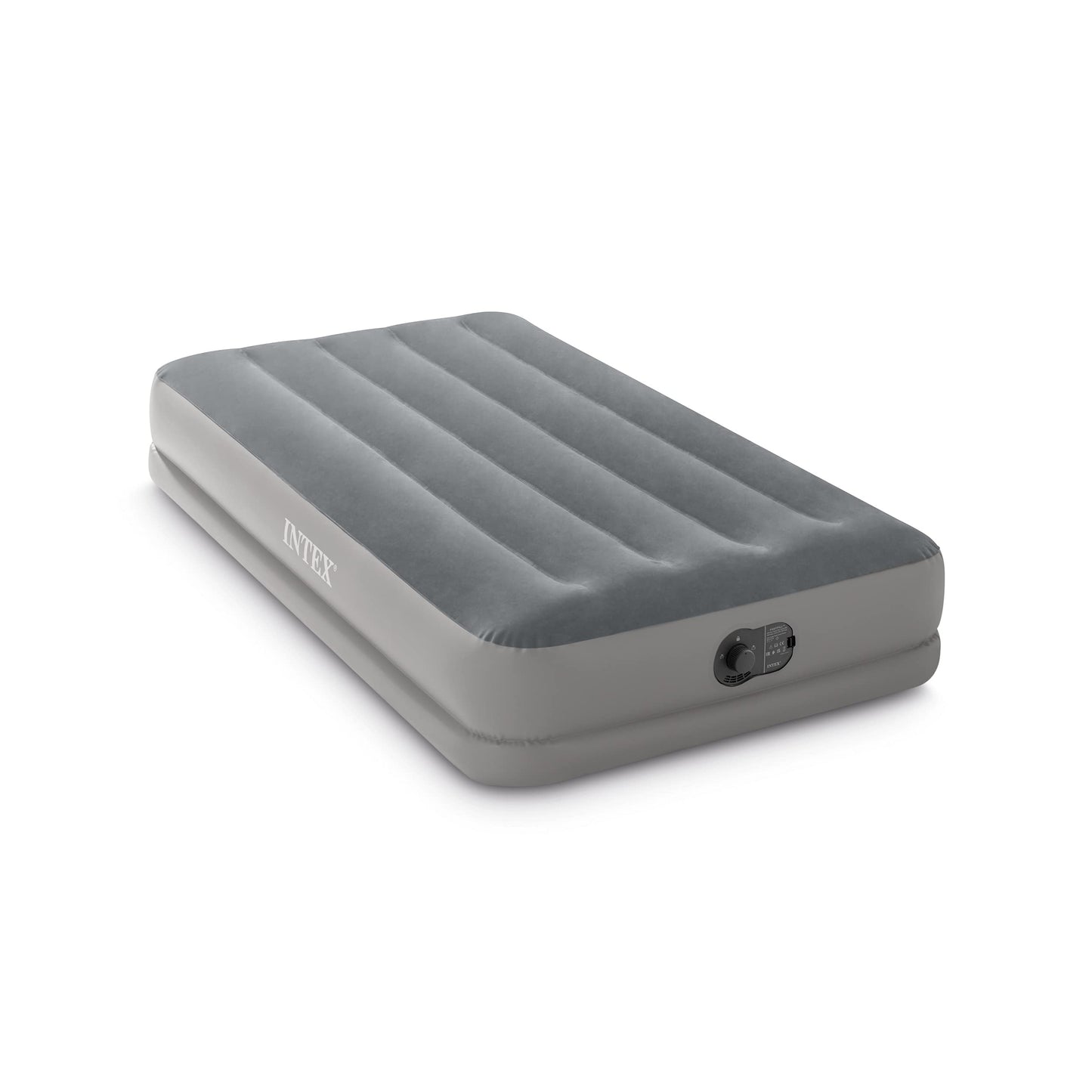 Intex 64112E Dura-Beam Standard Prestige Air Mattress: Fiber-Tech – Twin Size – Built-in USB Electric Pump – 12in Bed Height – 300lb Weight Capacity