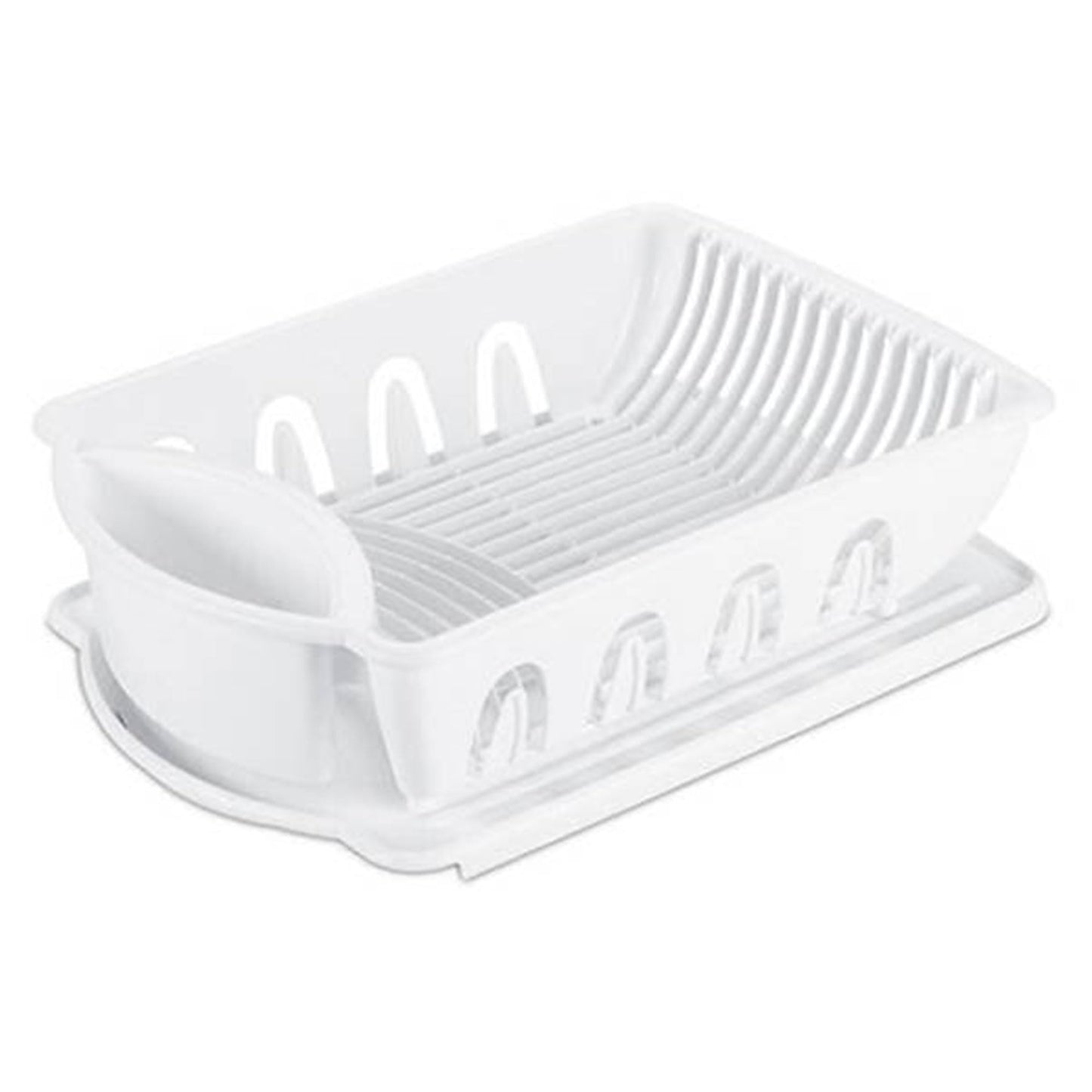 Sterilite Large 2 Piece Sink Set, with Drainboard for Drying, Holds Clean Dishes in the Kitchen such as Plates, Cups, and Silverware, White, 6-Pack