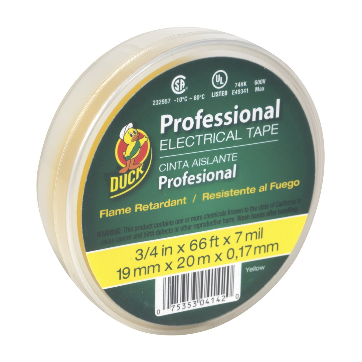 Vinyl Electrical Tape, Yellow, .75-In. x 66-Ft.