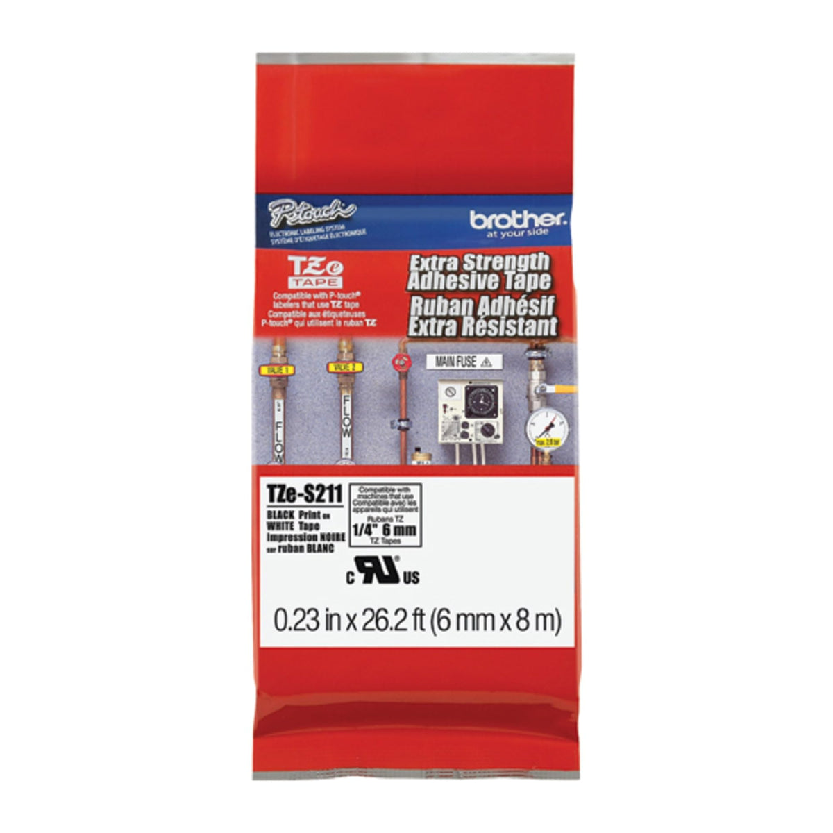Brother P-touch TZE-S211 Extra-Strength Label Tape 1/4" x 26.2'