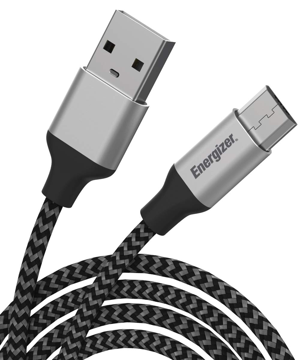 Energizer Ultimate Android Charger Micro USB Cable 6ft Fast Charging USB Syncing Cord Metal Tip Nylon Braided, Black 6 Feet