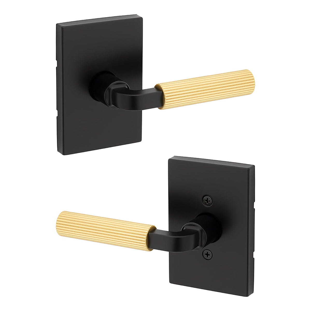 Kwikset Mirada Reeded Passage Door Lever Matte Black Satin Brass