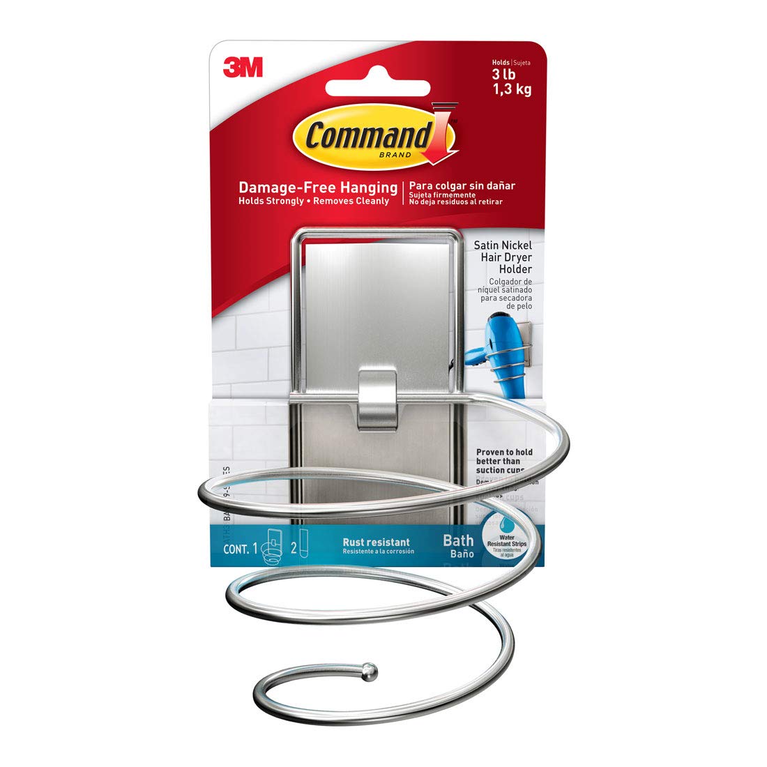3M Command Bath Hair Dryer Holder BATH39-SN-ES 3 lb