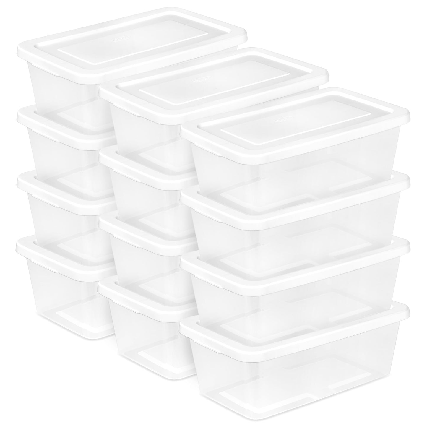 Sterilite 24 Pack Storage Box, 20 Quart Stackable Tote, Clear Plastic Container with Secure Snapping Lids for Home and Office Organization, White