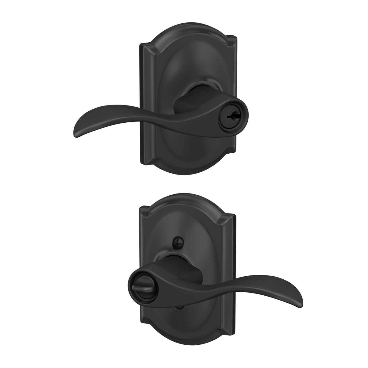 Schlage F51-ACC-CAM Accent Single Cylinder Keyed Entry Door Lever Set with Decor, Matte Black