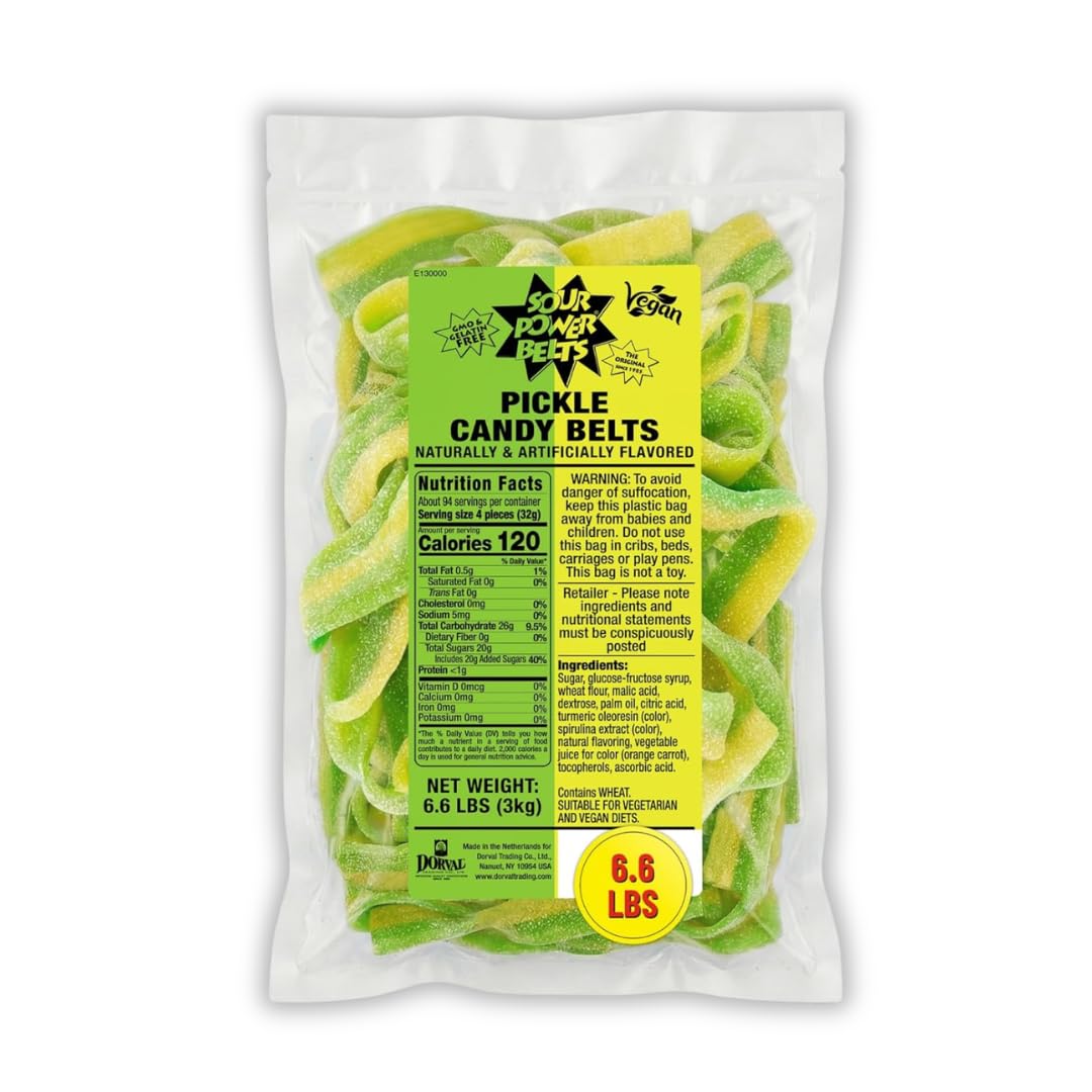 Sour Power Pickle Candy Belts 6.6lb Bulk