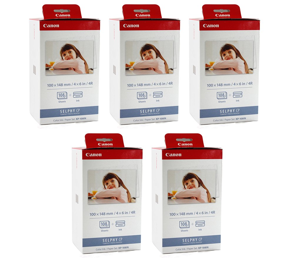 Canon KP-108IN Color Ink and 4 x 6 Paper Set, 108 Count (Pack of 5)