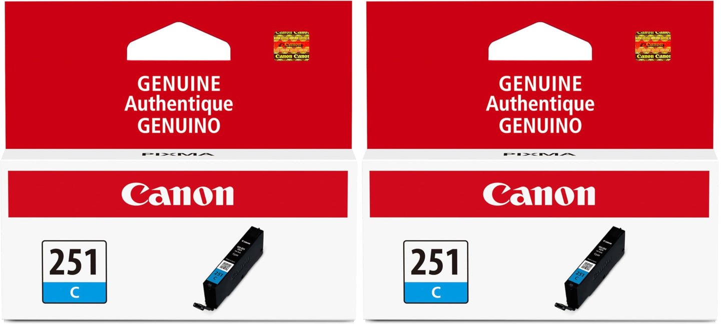 Canon CLI-251XL Genuine Cyan Ink Tank,Compatible with MG6320,IP7220 & MG5420,MX922,MG5520,MG6420,MG7120,iX6820,iP8720,MG7520,MG6620,and MG5620 Printers,(Pack of 2)