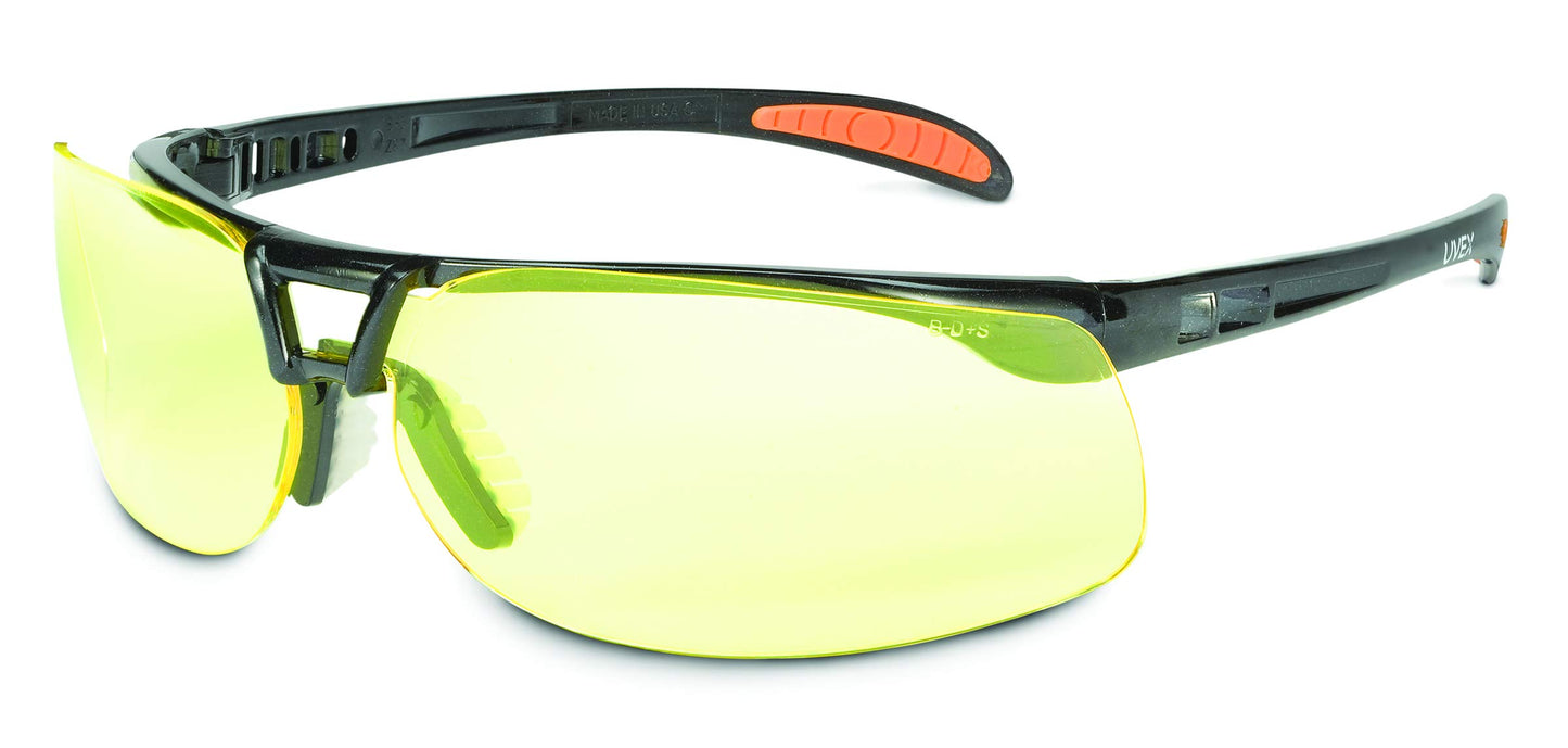 Honeywell S4222HS Uvex Protégé Safety Glass with Black Frame, Capacity, Volume, Standard, Amber