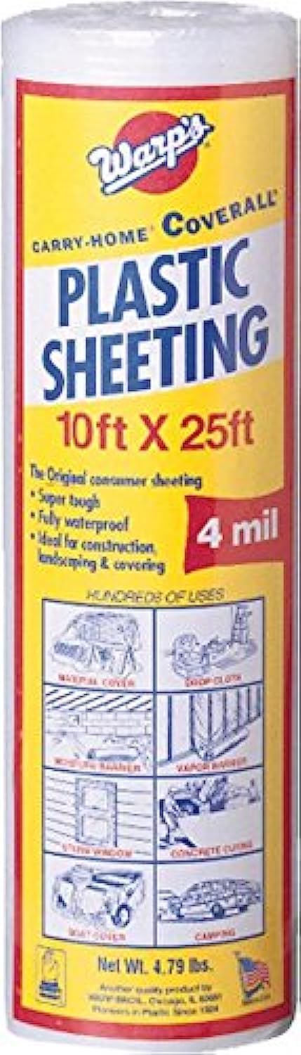 Warp's 12-4CH10 Polyethylene Sheeting, 25 ft L, 10 ft W, Clear (1 Roll)
